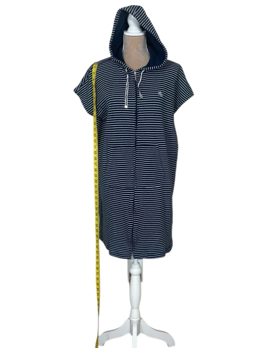 Lauren Ralph Lauren Navy and White Striped Hooded Zip Swim Cover-Up (J)